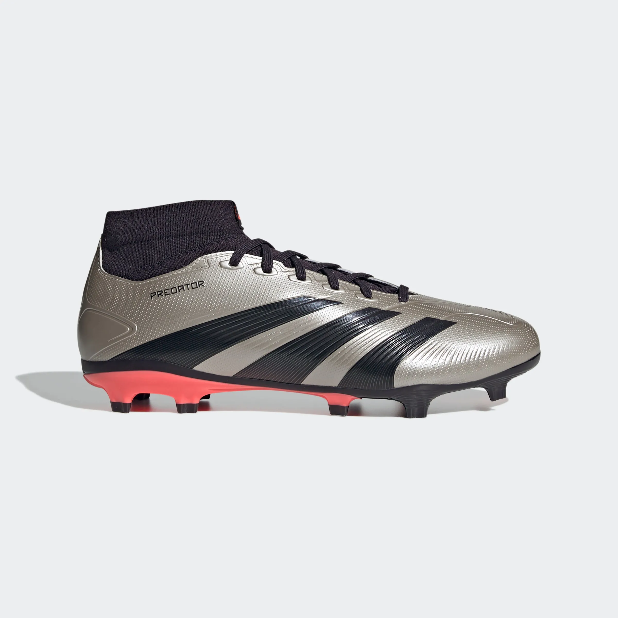 adidas Predator League Sock Firm Ground Soccer Shoes | Platinum Metallic-Aurora Black-Turbo | Men's