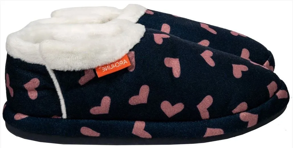Archline Orthotic Slippers Closed – Navy with Pink Hearts (Womens)
