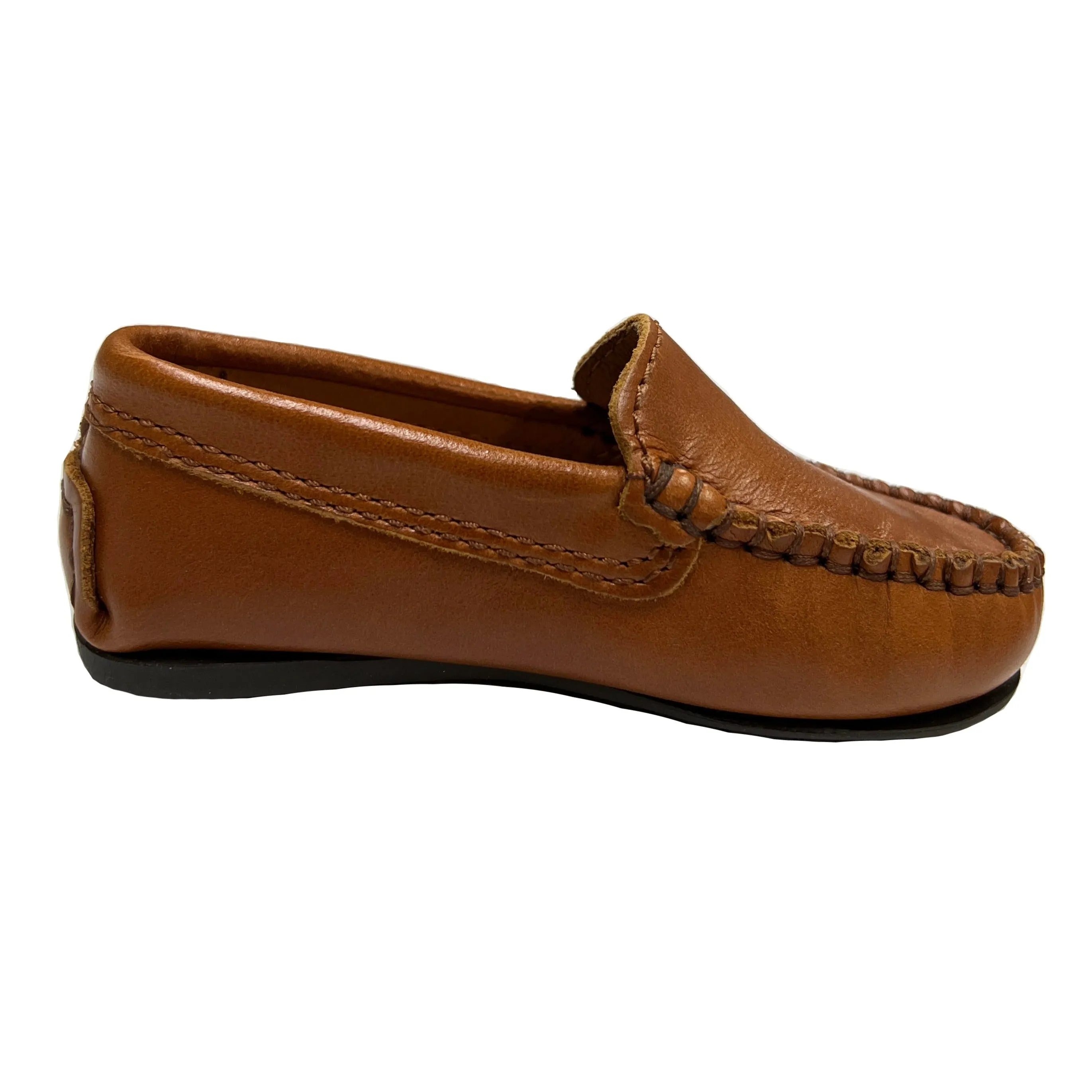 Atlanta Mocassin Boy's and Girl's Plain Vamp Leather Loafers, Tawny Sierra Antik