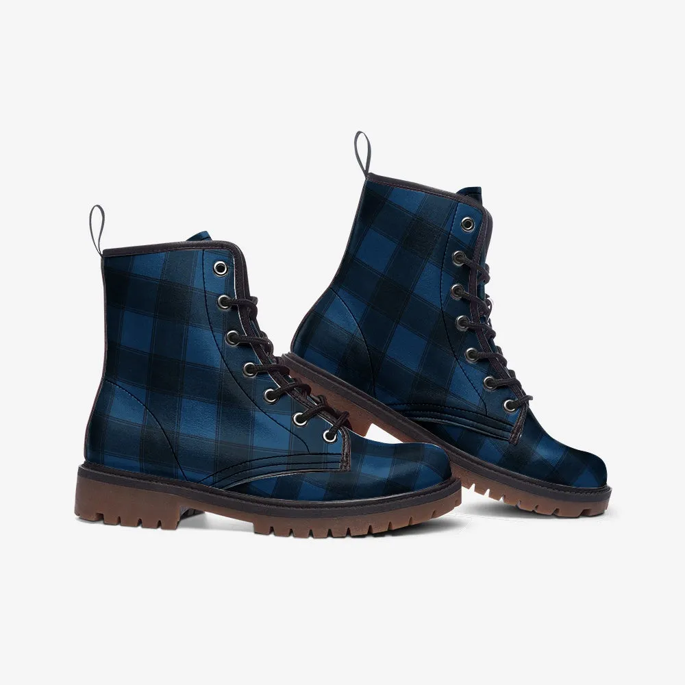 Blue Tartan Vegan Leather Boots