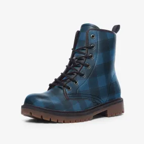 Blue Tartan Vegan Leather Boots