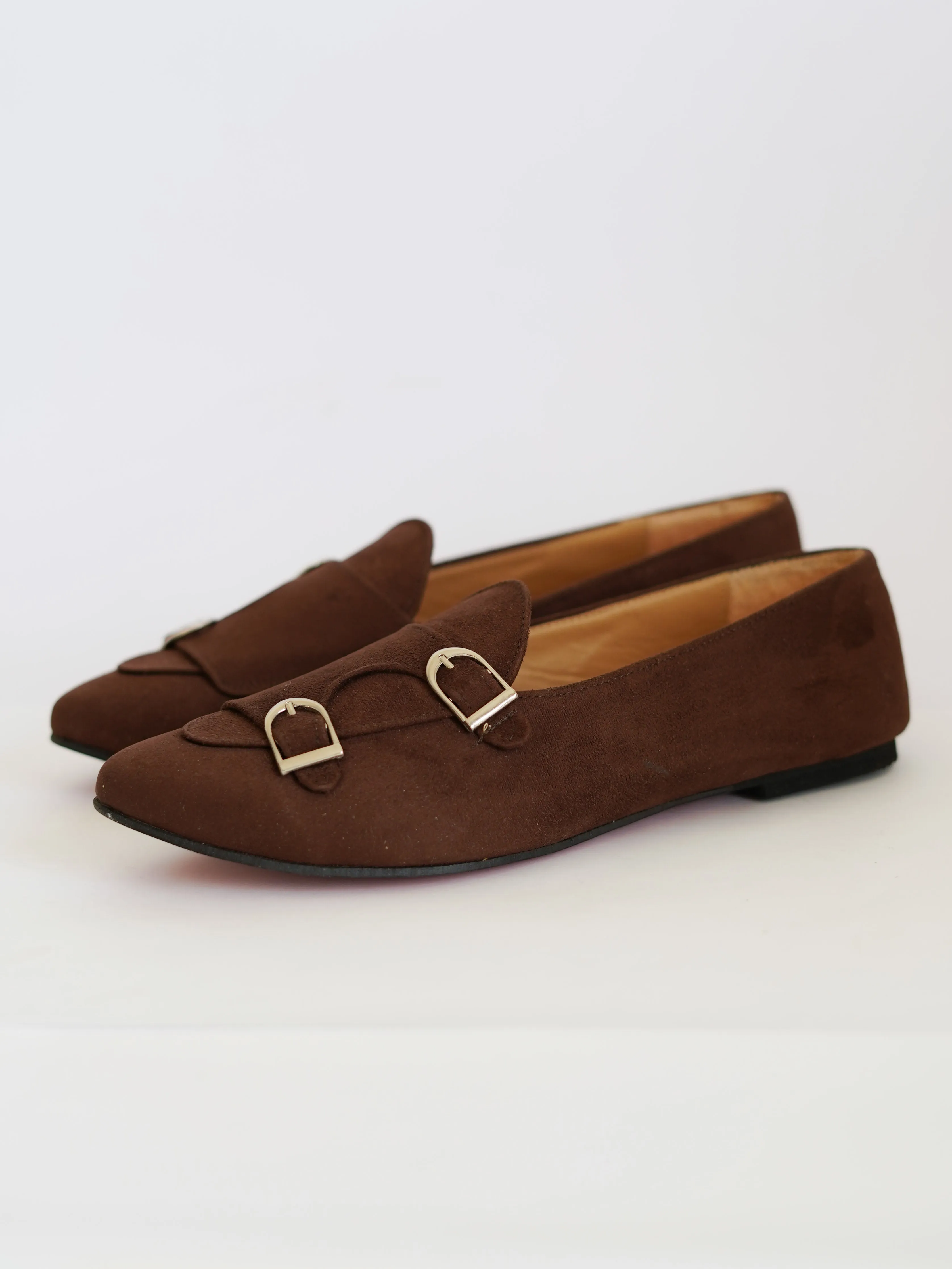Brown Double-Monk Strap Suede Loafers