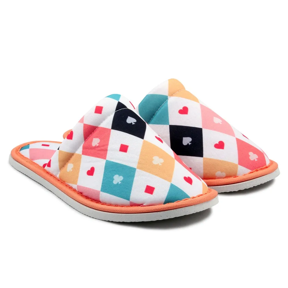 Chochili Women Poker Home Slippers White Pink Lightweight Silent Walk Size 7 to 8