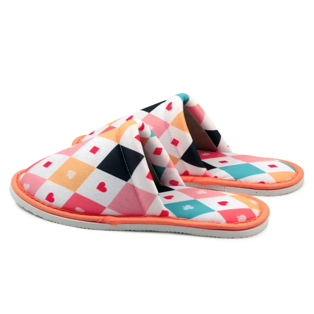 Chochili Women Poker Home Slippers White Pink Lightweight Silent Walk Size 7 to 8