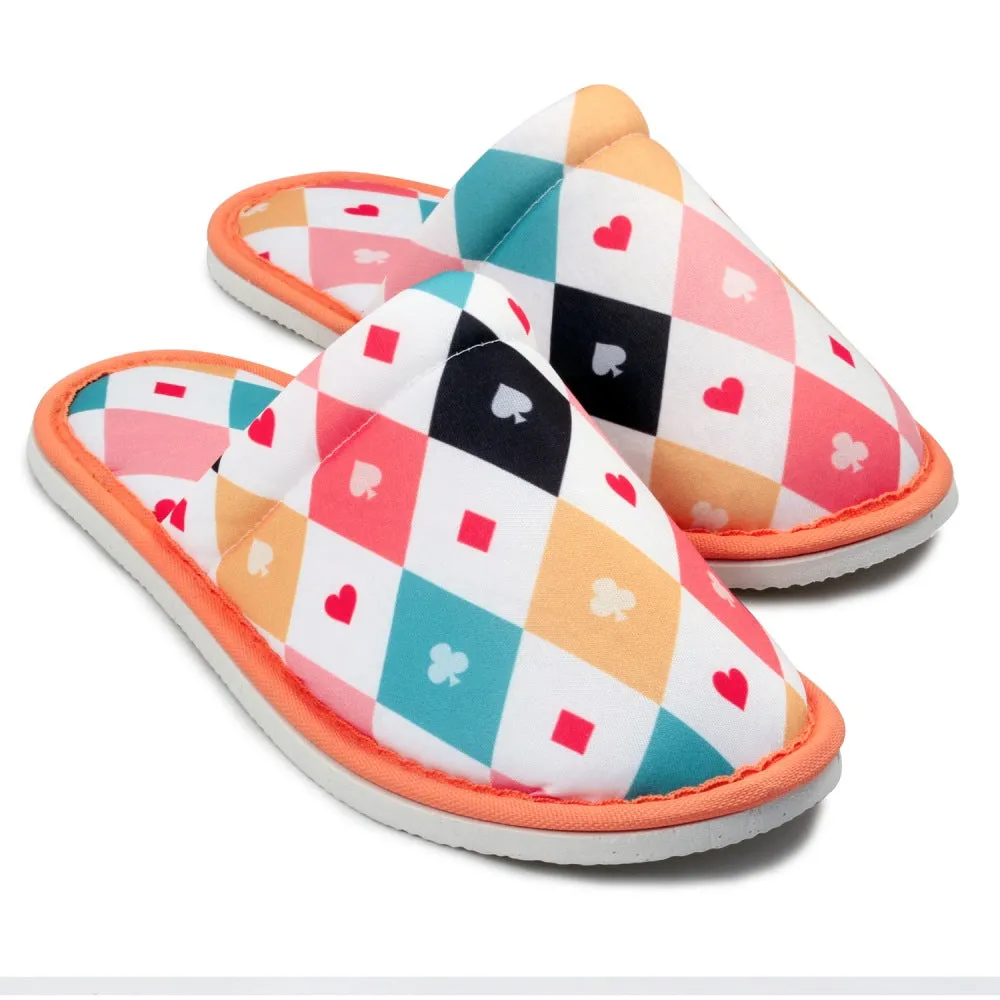 Chochili Women Poker Home Slippers White Pink Lightweight Silent Walk Size 7 to 8