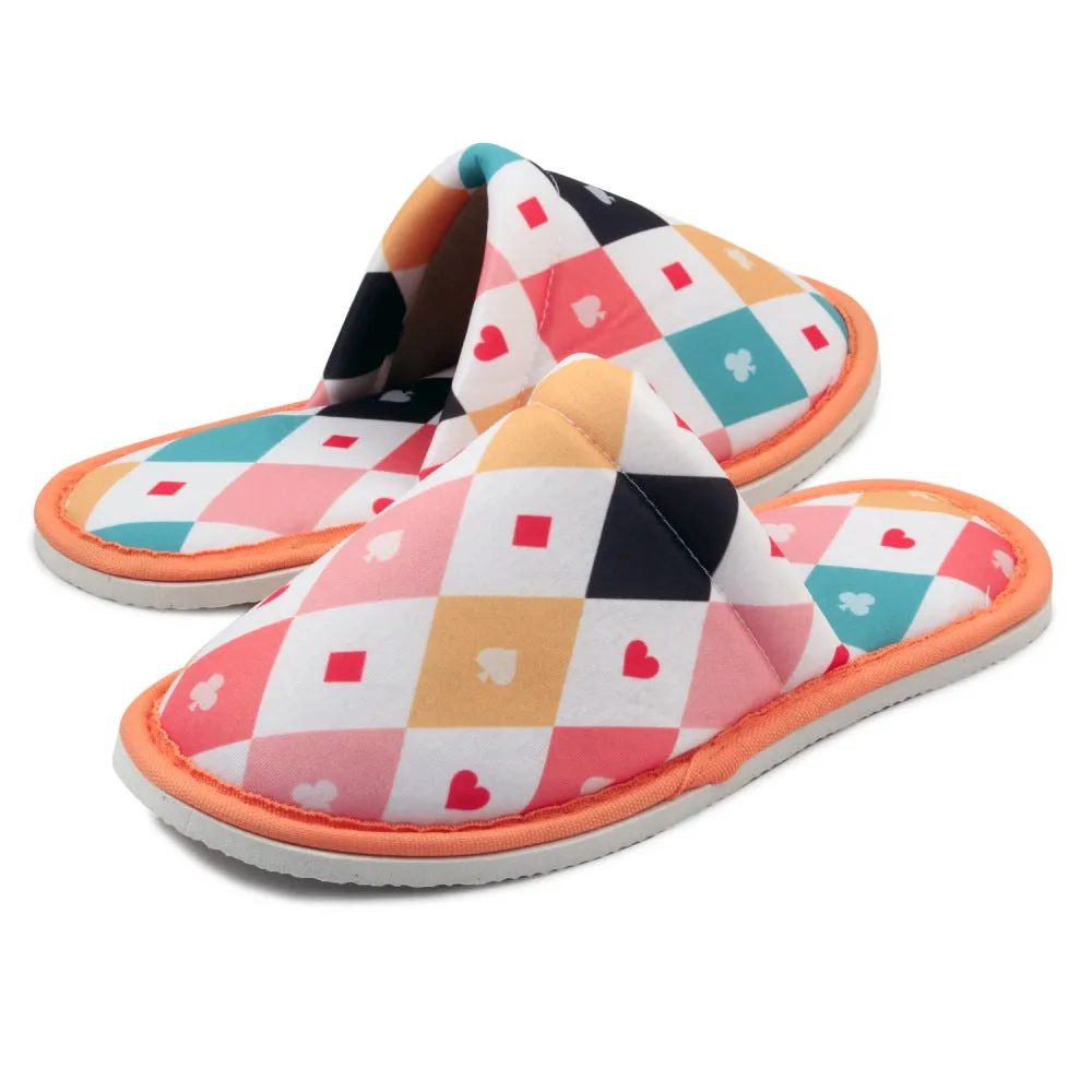 Chochili Women Poker Home Slippers White Pink Lightweight Silent Walk Size 7 to 8