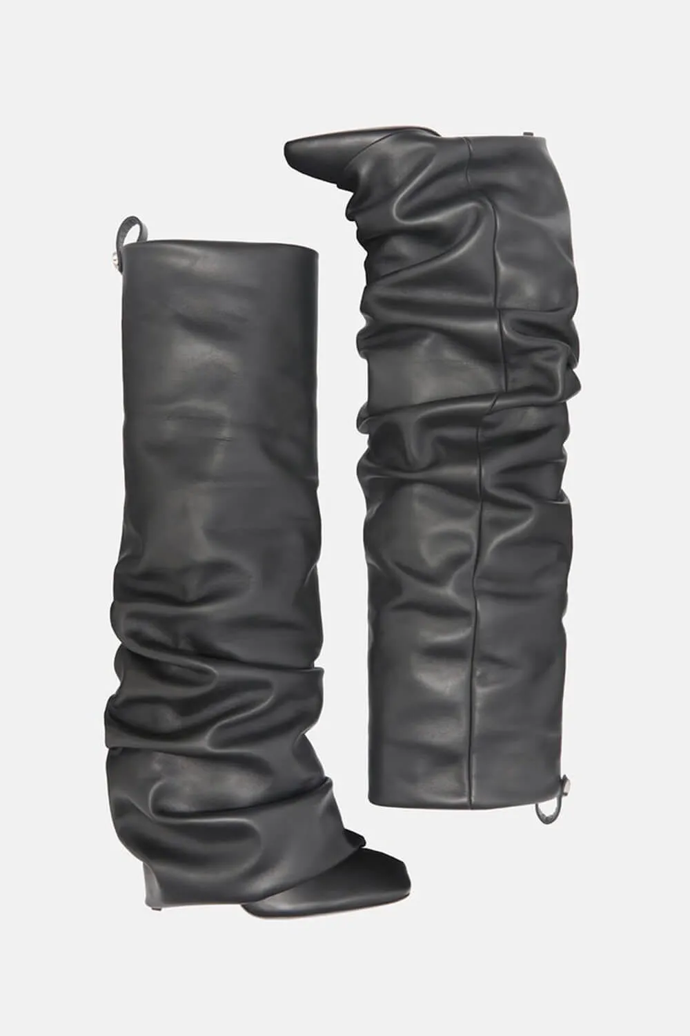 Faux Leather Square Toe Folded Knee-High Boots - Black