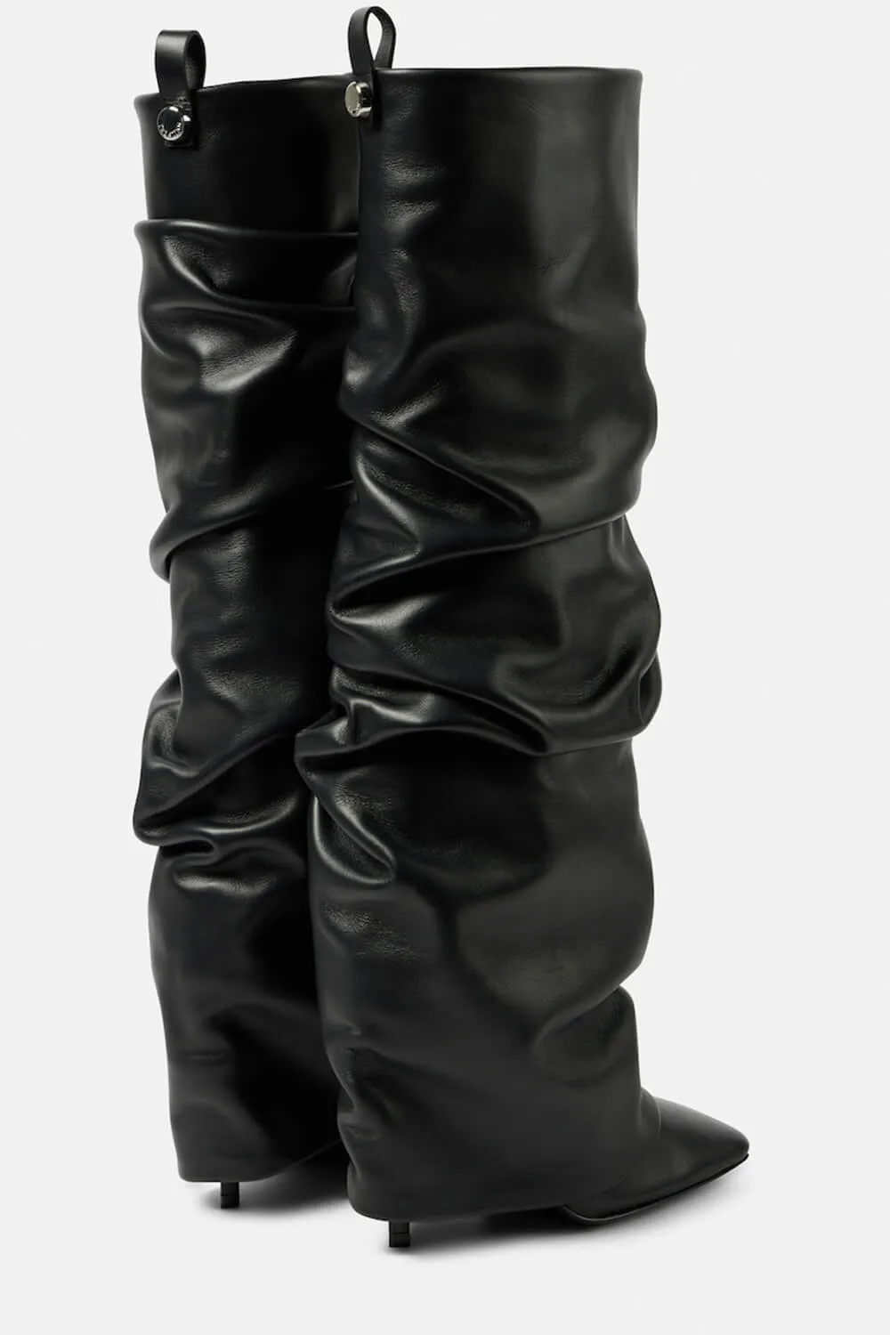 Faux Leather Square Toe Folded Knee-High Boots - Black