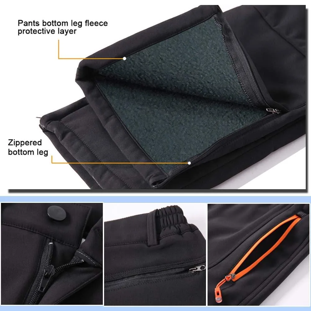 Gash Hao Mens Snow Ski Waterproof Softshell Snowboard Pants Outdoor Hiking Fleece Lined Zipper Bottom Leg (Black, 36W - 34L)