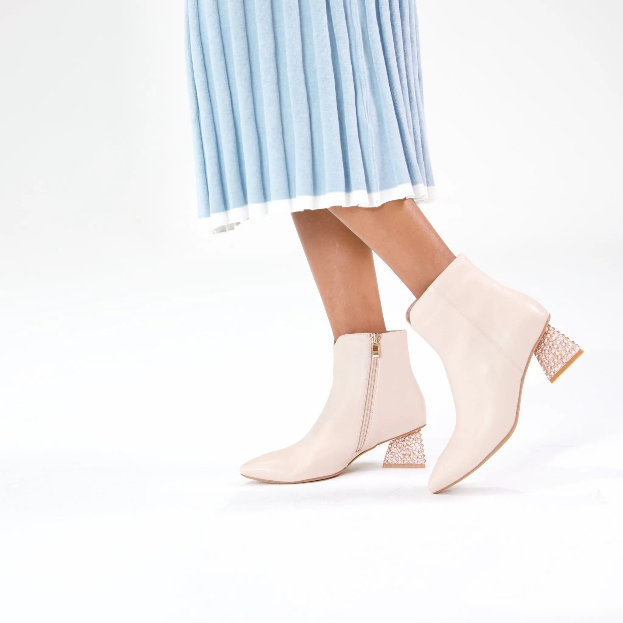 Malitta Nude Leather Ankle Boots