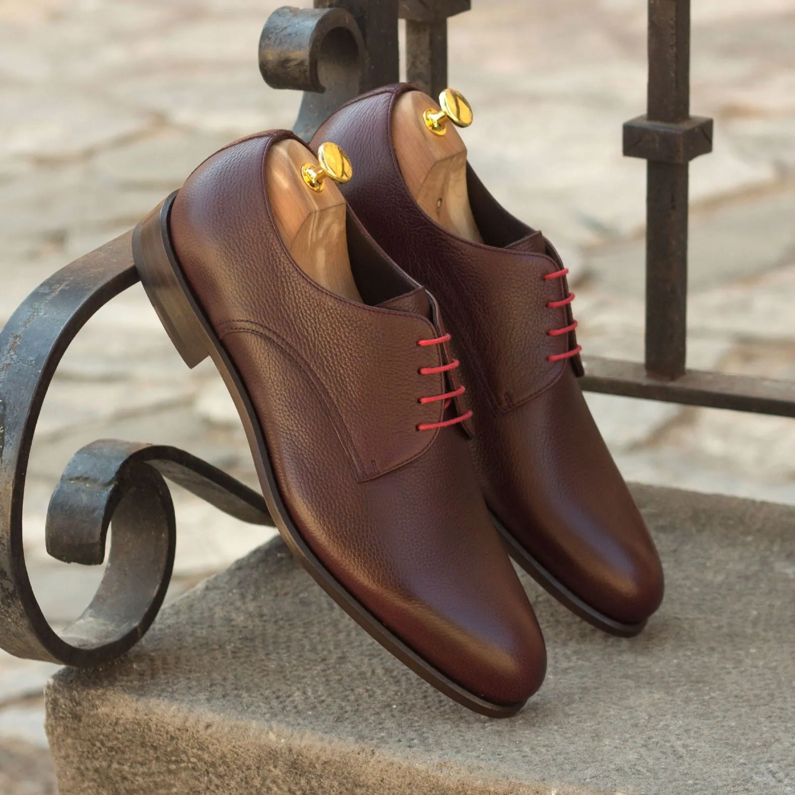 Men's Derby Leather Shoes Wide Plus Size Burgundy 2950