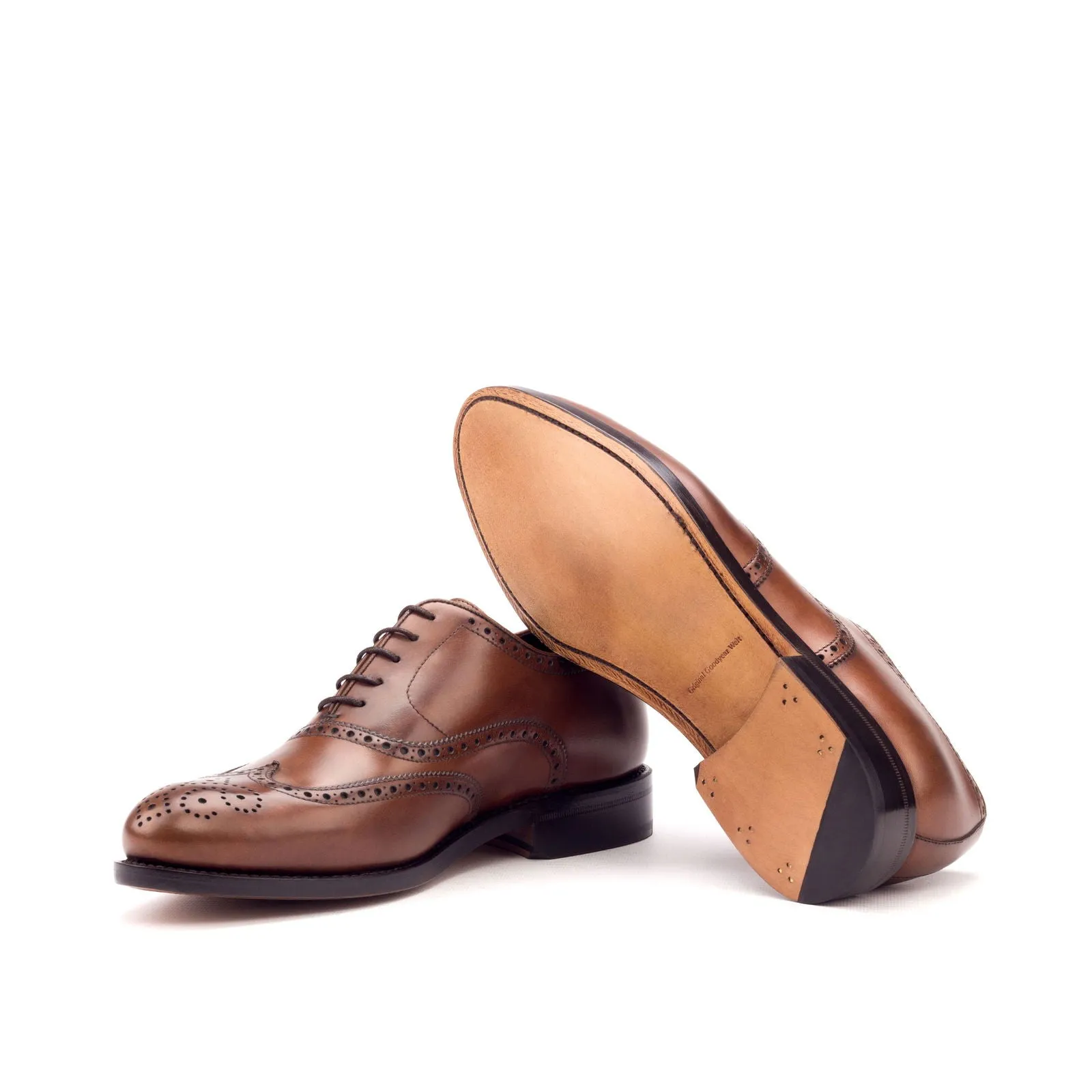 Men's Full Brogue Leather Shoes Goodyear Welt Wide Plus Size Brown 3293