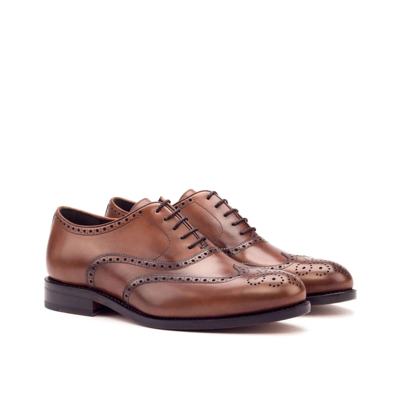 Men's Full Brogue Leather Shoes Goodyear Welt Wide Plus Size Brown 3293