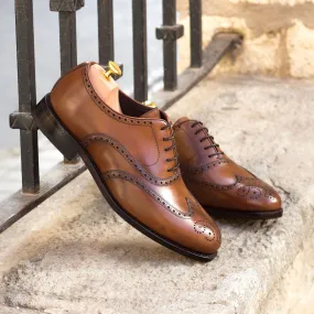 Men's Full Brogue Leather Shoes Goodyear Welt Wide Plus Size Brown 3293