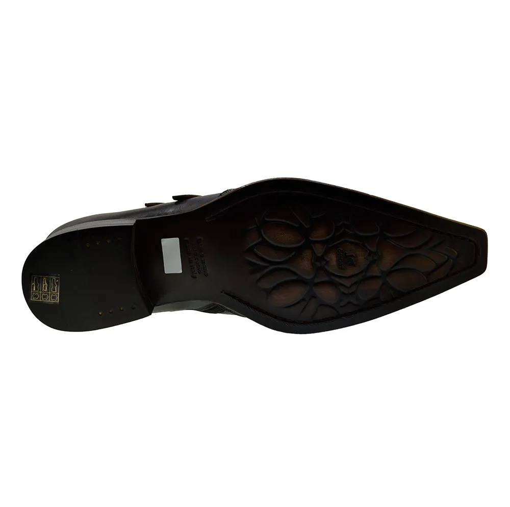 Men's Italian Shoes Jo Ghost 4952 Brown Leather Embroidery Buckle Shoes