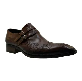 Men's Italian Shoes Jo Ghost 4952 Brown Leather Embroidery Buckle Shoes