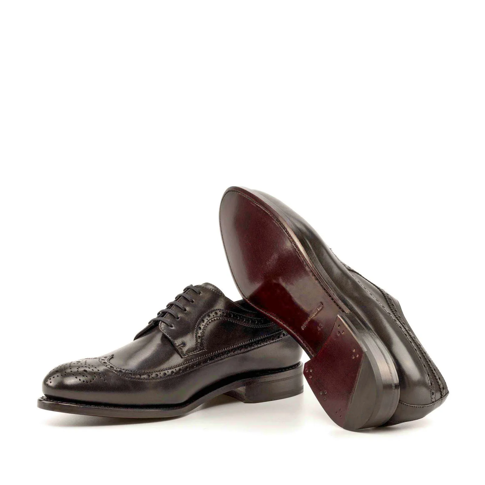 Men's Longwing Blucher Leather Shoes Goodyear Welt Wide Plus Size Black 5024