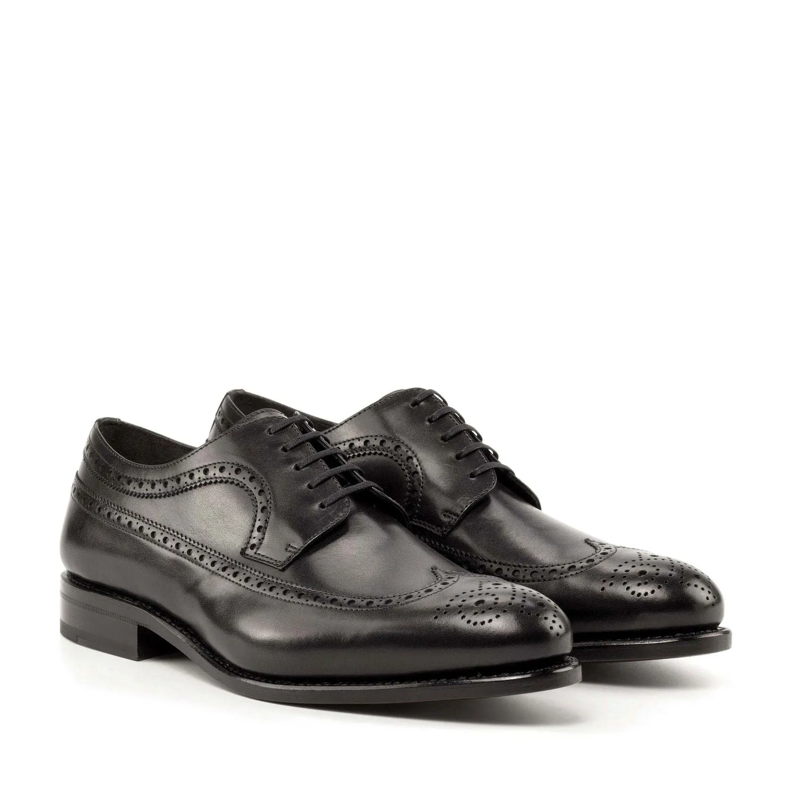 Men's Longwing Blucher Leather Shoes Goodyear Welt Wide Plus Size Black 5024
