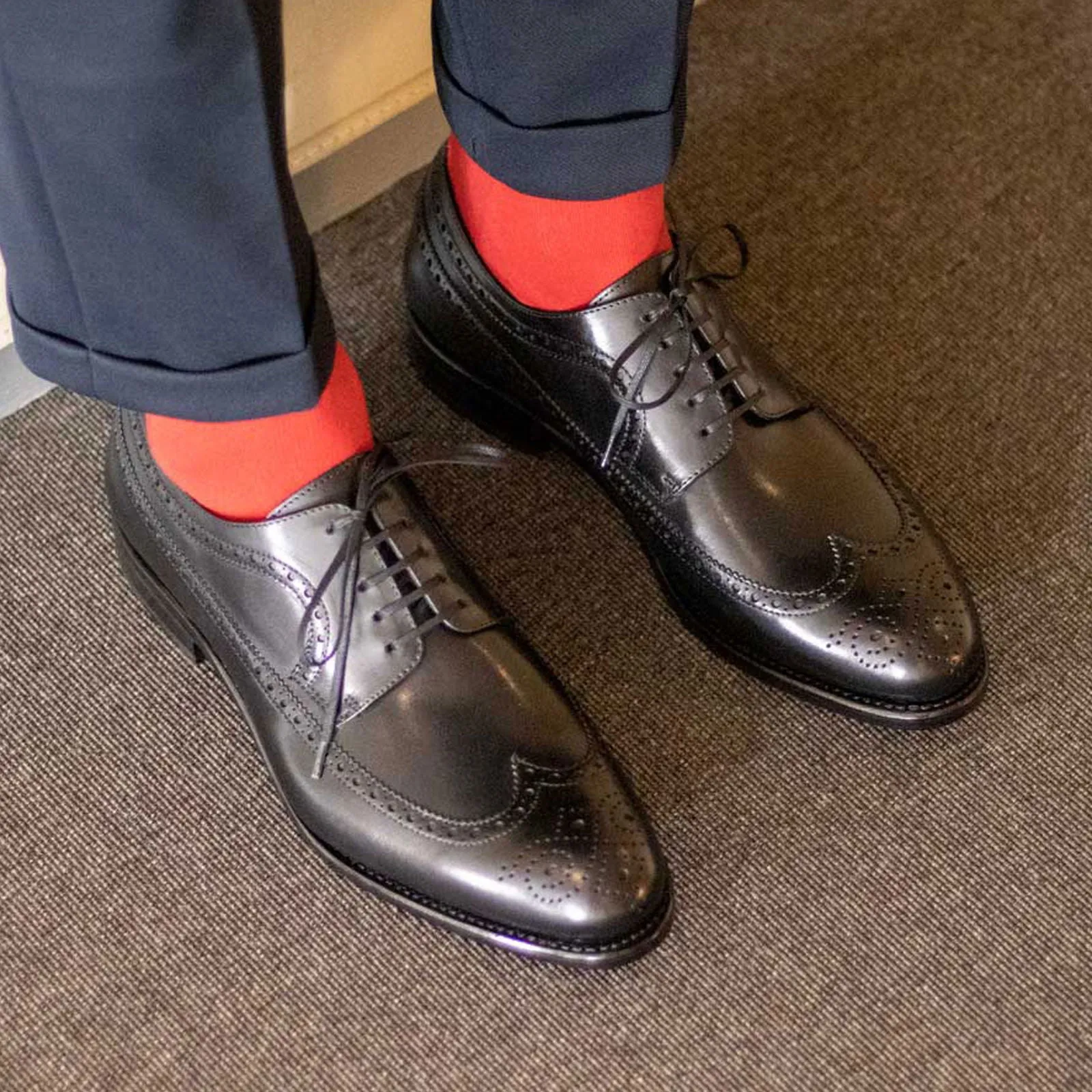 Men's Longwing Blucher Leather Shoes Goodyear Welt Wide Plus Size Black 5024