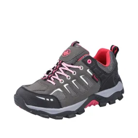 Rieker N8820-43 Ladies Grey And Pink Water Resistant Lace Up Shoes