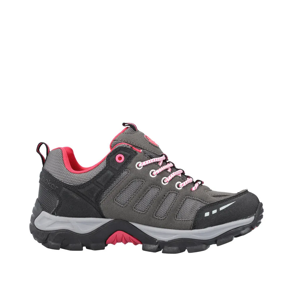 Rieker N8820-43 Ladies Grey And Pink Water Resistant Lace Up Shoes