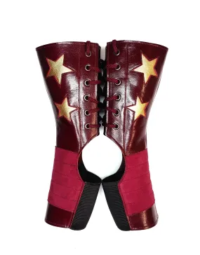 SHORT Burgundy Stardust Aerial boots w/ Gold Stars   Grip Panel