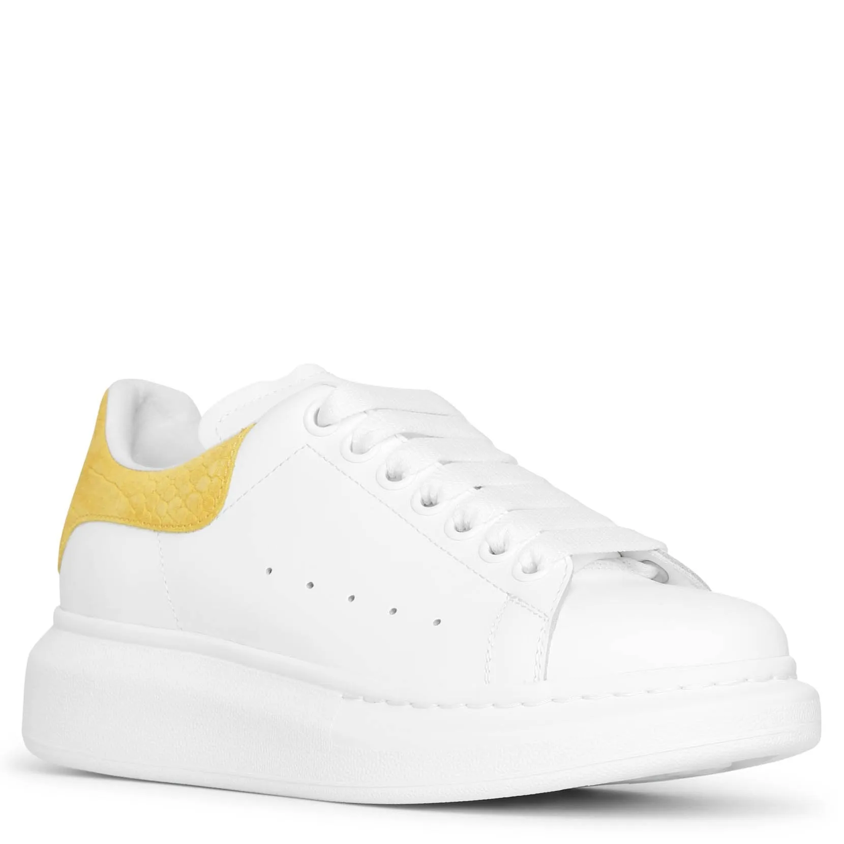 White and yellow printed suede classic sneakers