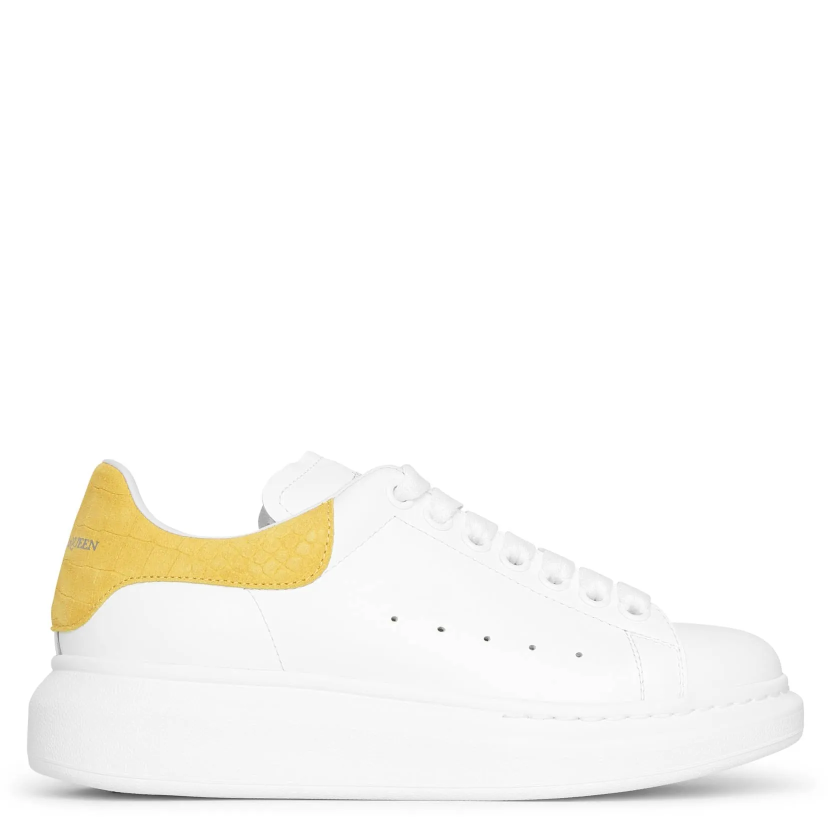 White and yellow printed suede classic sneakers