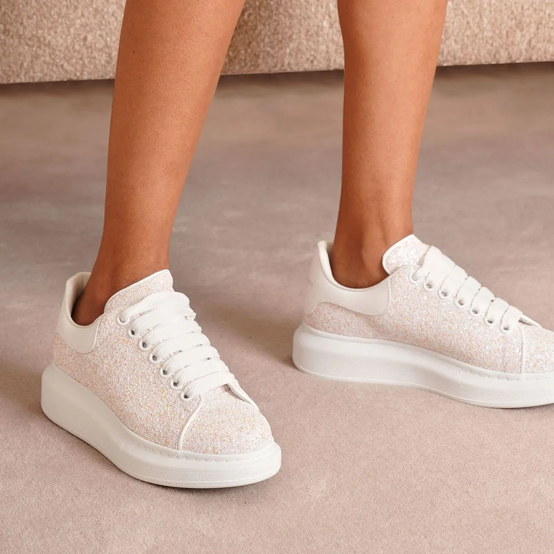 White glitter classic leather sneakers